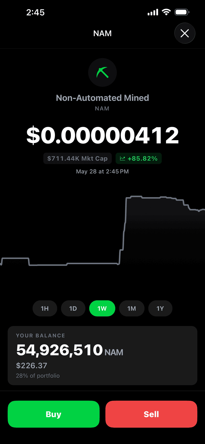 NAM price chart and balance in the app