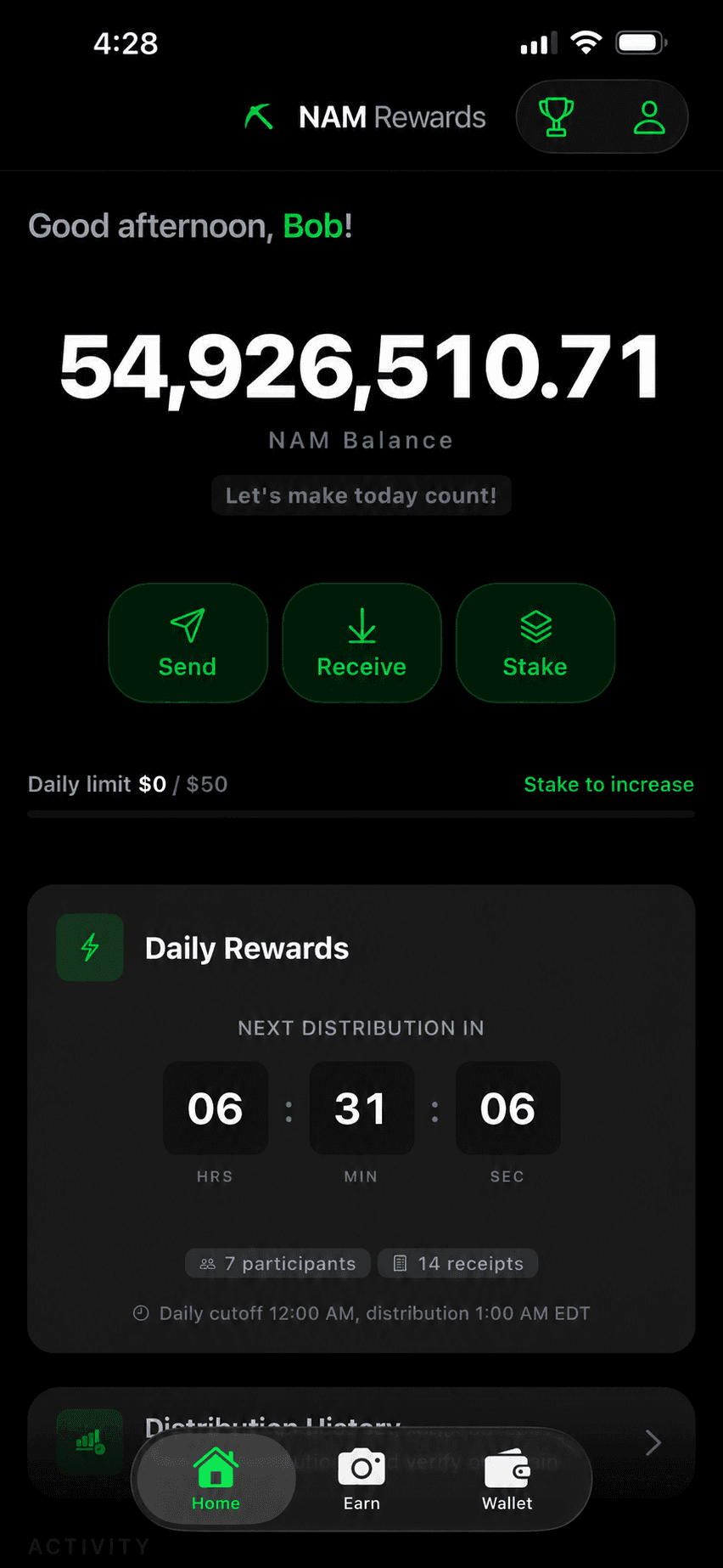 Deposit and cash-out options in the app